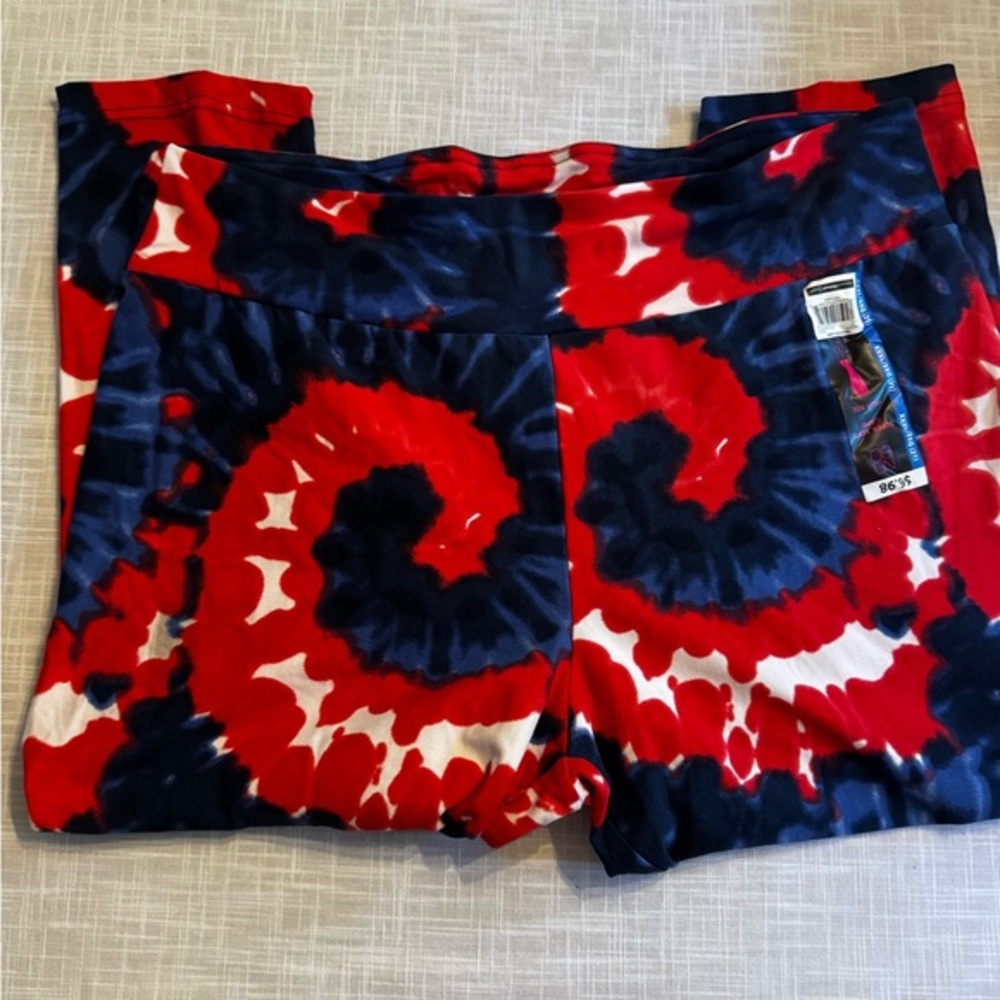 NWT-Red, White, and Blue Tie-Dye Capri Leggings